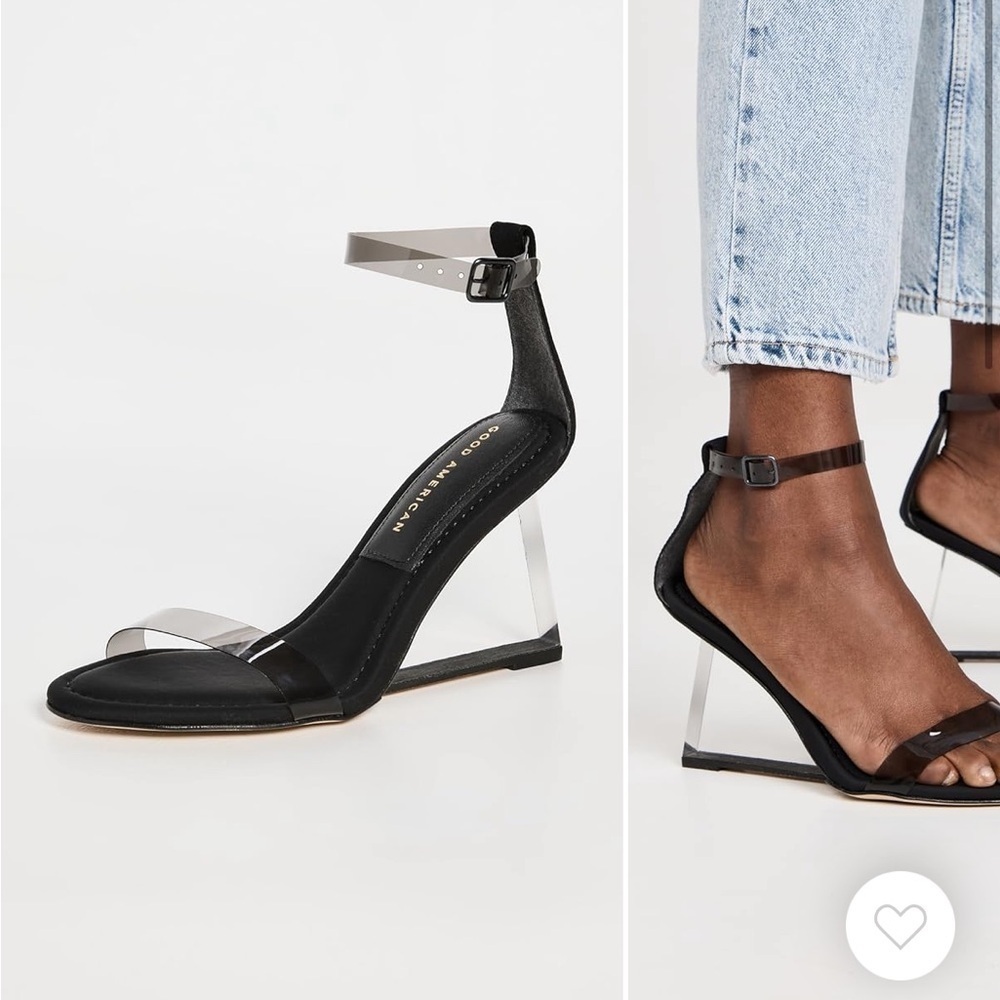 Good American Cinderella Ankle Wrap Sandals in Neoprene Black Size 8.5